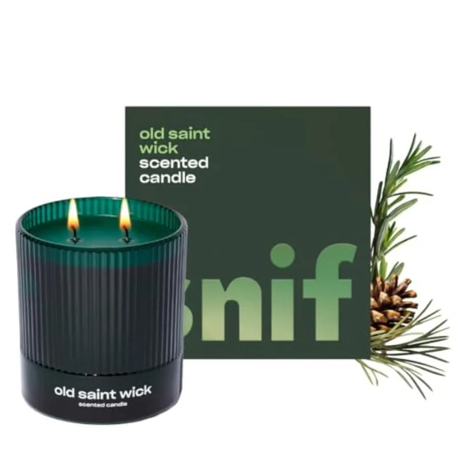 Candela Profumata per le Feste, Legnosa, Aromatica, Profumo di Abete, 50+ Ore, Stoppini in Fibra di Cotone 100%, Miscela di Cera di Soia, Non Tossica, Vegana