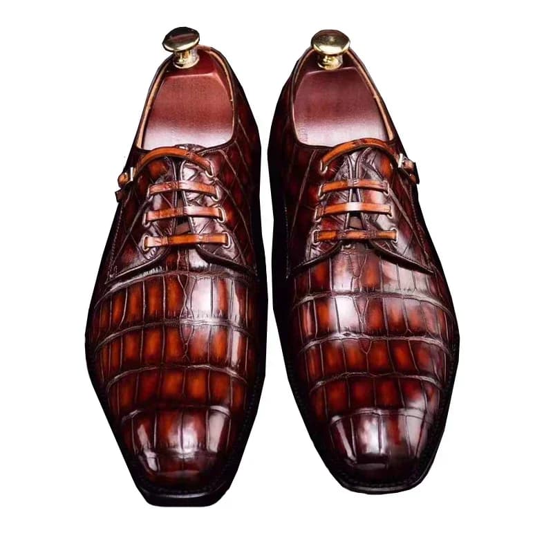 Scarpe da uomo in pelle di coccodrillo, colore spazzolato, stile business