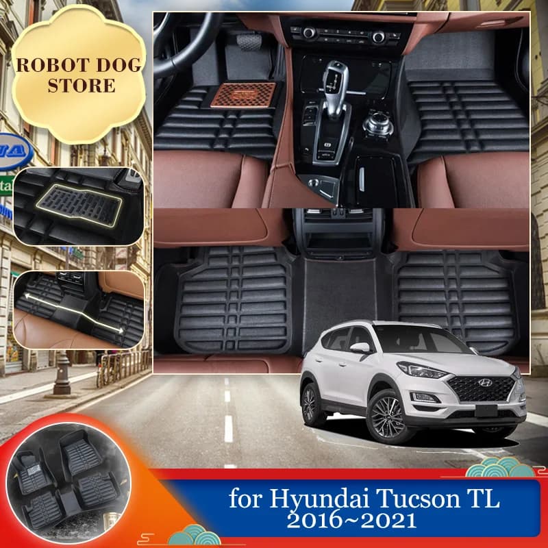 Car Leather Car Mat for Hyundai Tucson TL 2016 ~ 2021 2017 2018 feet waterproof inner lining custom accessories mat
