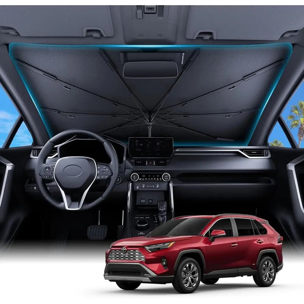Car Windshield Sun Shade, 56x35 | 100% Sun Block, 4th-Gen Cooling Tech, Reflective Heat Insulation, Portable Foldable Front Wind