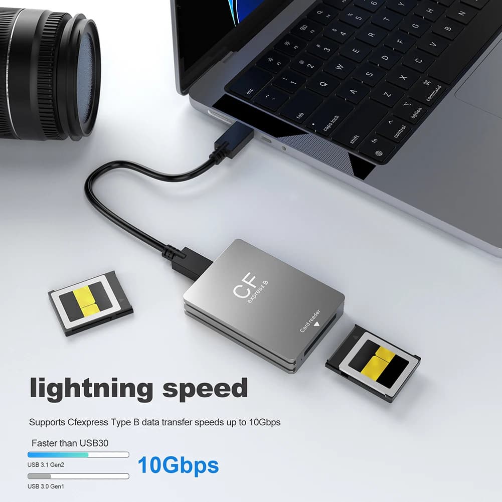 Lettore di schede CFexpress tipo B USB 3.2 10 Gbps con cavo da USB C a USB C/A Supporto Android/Windows/OS per SLR