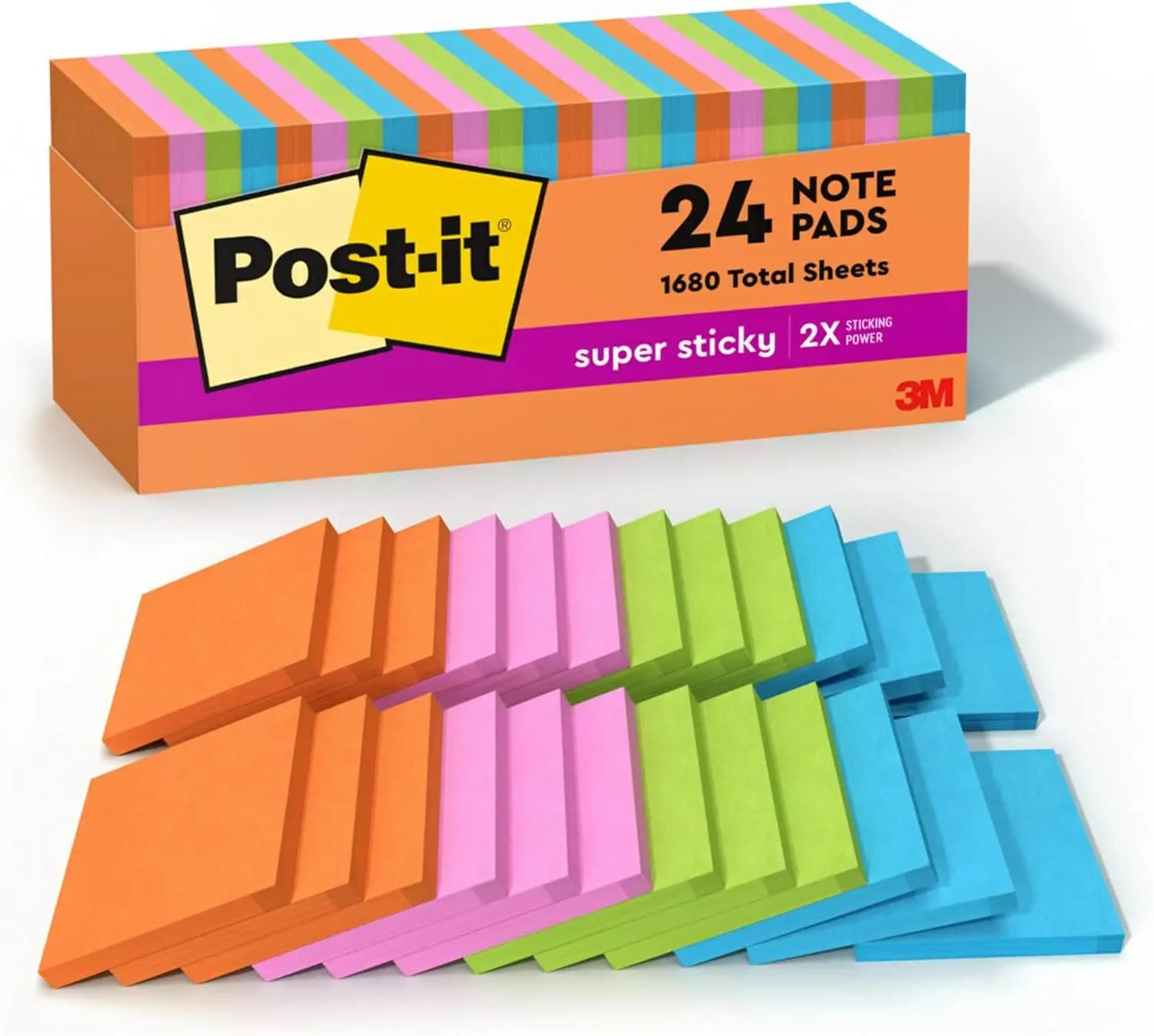 Super foglietti adesivi, 24 blocchi, 7,6x7,6 cm, perfetti per l'organizzazione di casa, ufficio e dormitorio