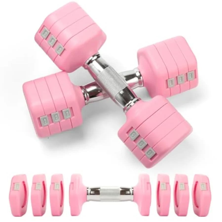 Set di manubri regolabili da 20 libbre 4 in 1, pesi liberi da 4 libbre, 6 libbre, 8 libbre, 10 libbre con impugnatura in metallo antiscivolo a cambio rapido per donna