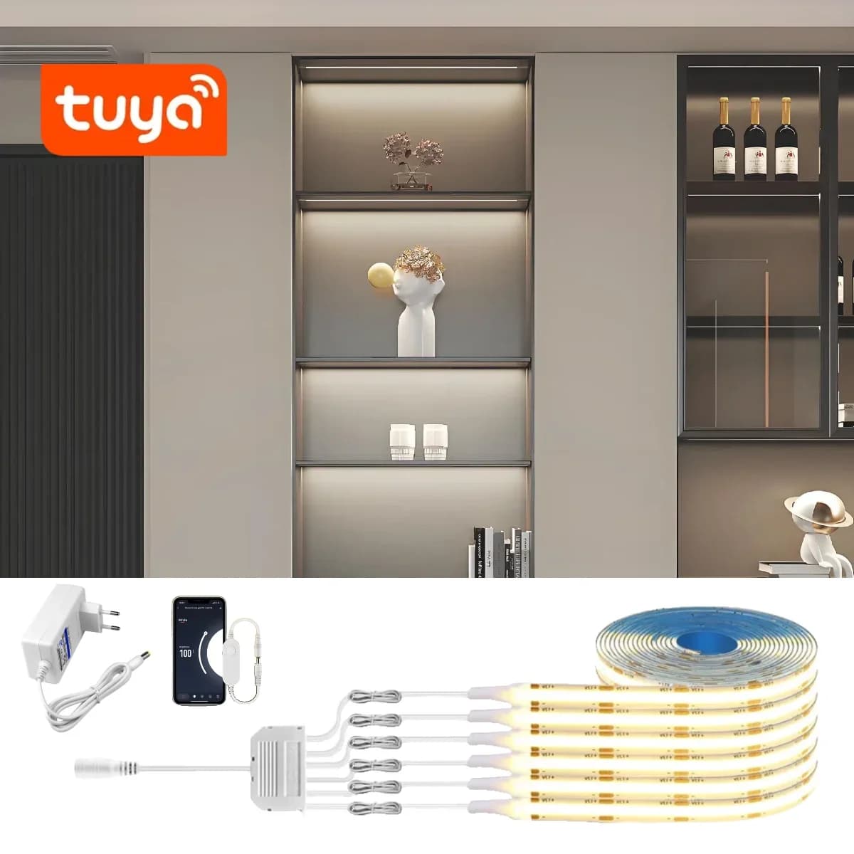Smart TUYA COB Set di strisce LED 1-6PCS Supporto di illuminazione di gruppo Alexa Google Assistant APP Controllo vocale per parete di fondo dell'armadio
