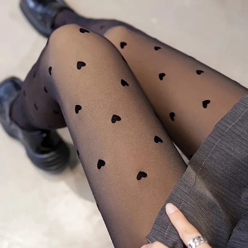 1 paio di collant da donna sexy, versatili e carini con motivo a forma di cuore, leggings termici da 80 g, alla moda e adatti da indossare
