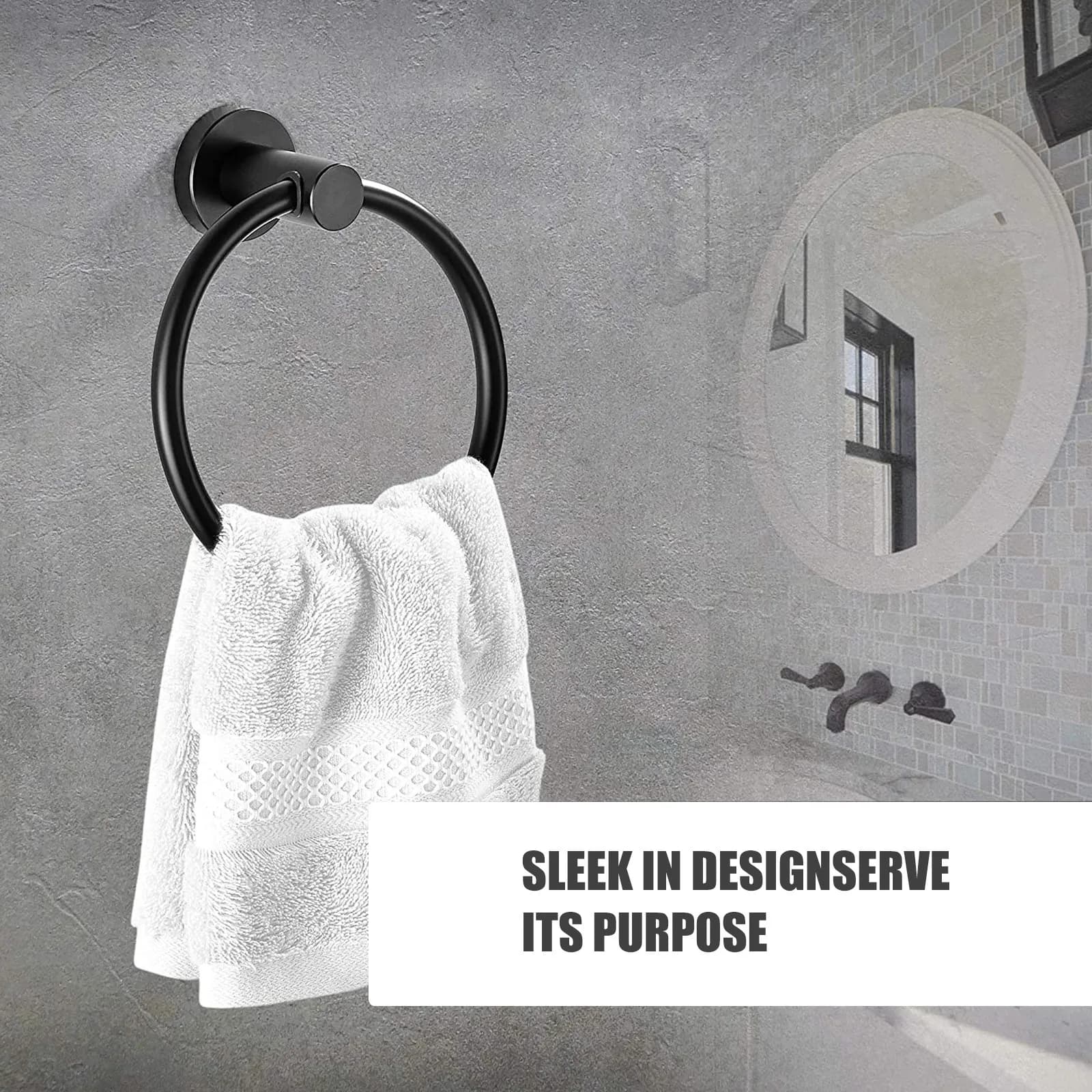 2Pcs Stainless Steel Towel Ring and Toilet Paper Holder Bathroom Storage Rack Space Saving Wall Mounted Towel Bar Set