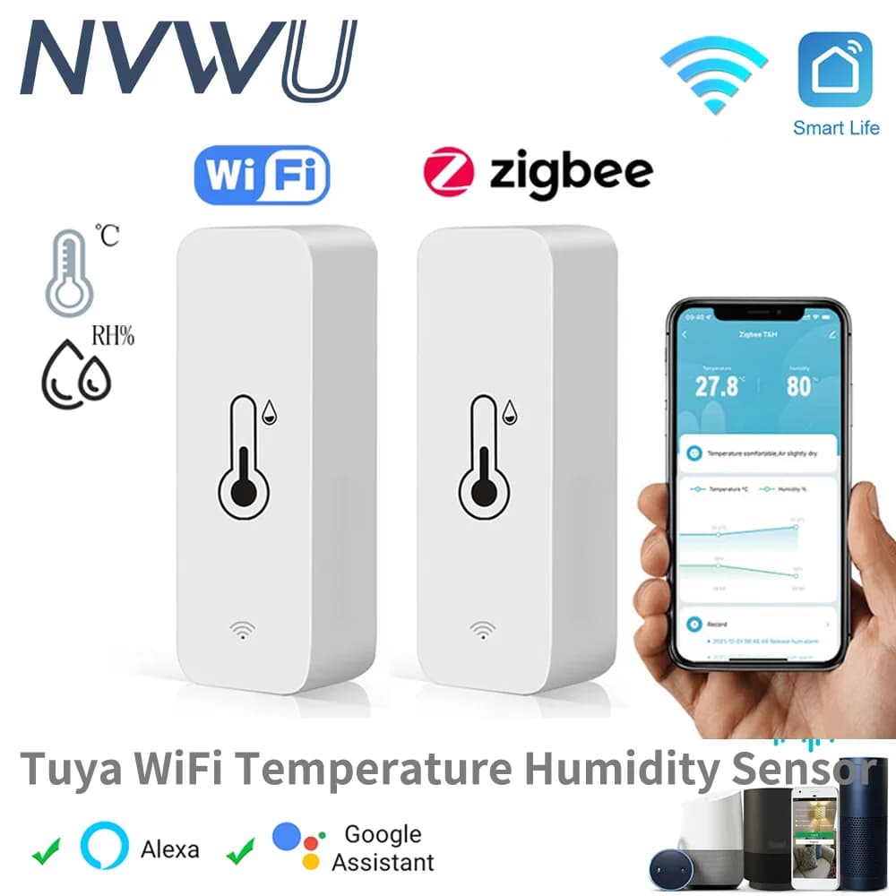Sensore di temperatura e umidità Tuya Zigbee/WiFi Smart Home per interni Smart Life Funziona con il controllo vocale Alexa Google Assistant