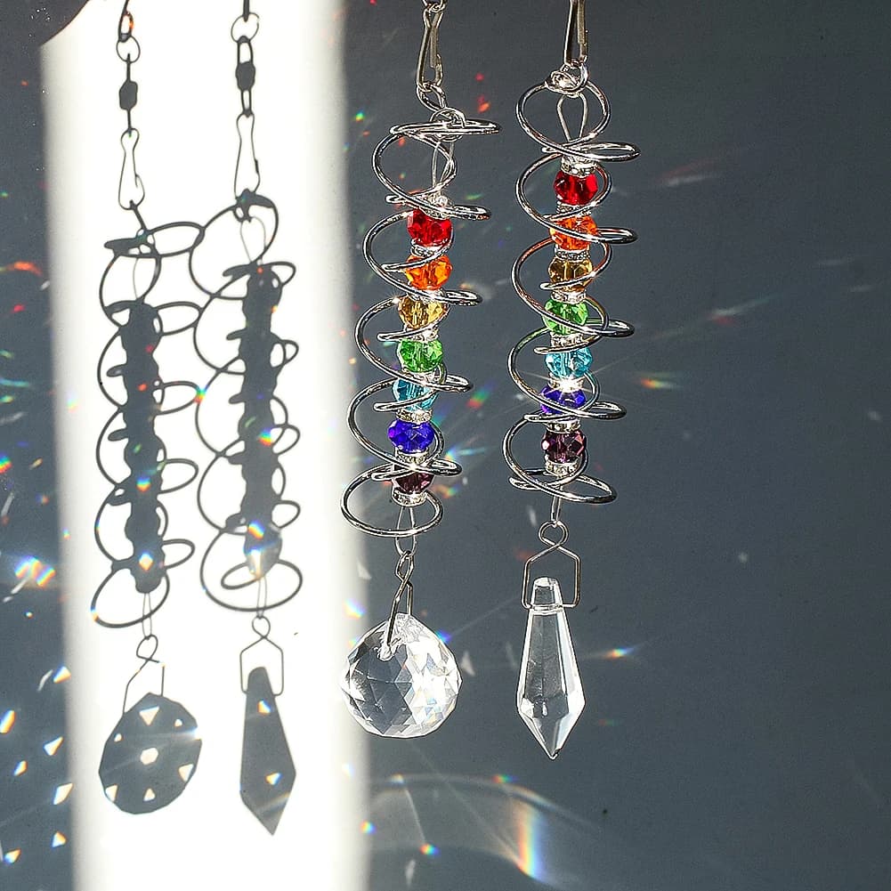Mini Double-Spiral Tail Wind Spinner Stabilizer Suncatcher Crystal Ball Prism Chakra Bead Rainbow Maker Garden Hanging Decor