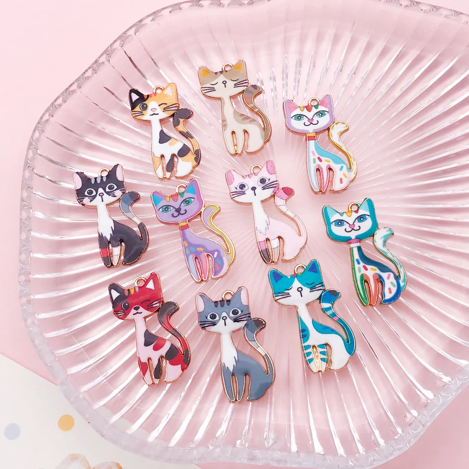 10pcs Alloy Enamel Animal Series Printed Cat Pendant Jewelry Making DIY Earrings Charms for Jewelry Bracelets Necklace