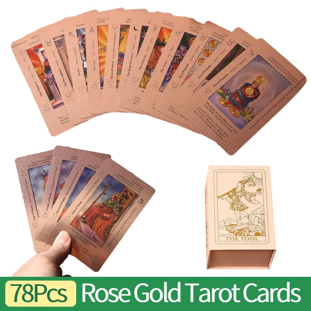 Set di Divinazione Classico 78 Carte con Libro Guida, Carte dei Tarocchi Impermeabili in Oro Rosa con Significati Inclusi, Strumenti per Giochi da Tavolo per Feste e Vacanze