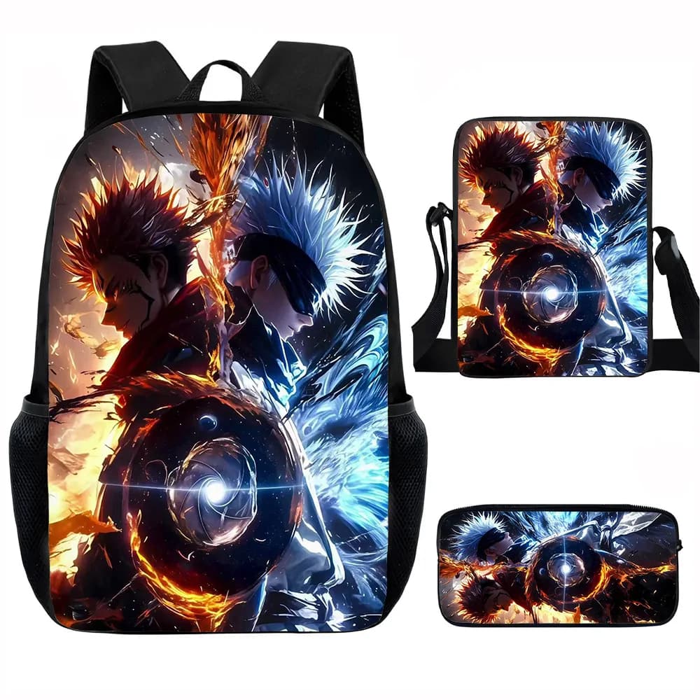 J-Jujutsu Kaisen 3 pezzi Set Zaino 40 cm/15,7 pollici Borse da scuola Borsa a tracolla Astuccio Borsa per libri per computer per ragazzi Ragazze Miglior regalo