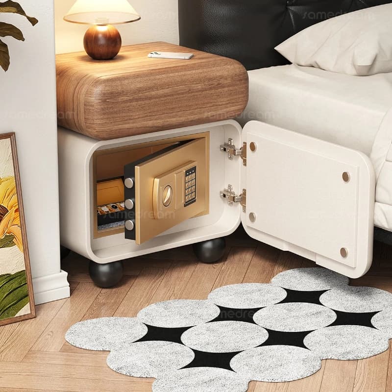 Comodino intelligente sicuro con serratura in legno massello per la camera da letto di casa in stile crema vintage