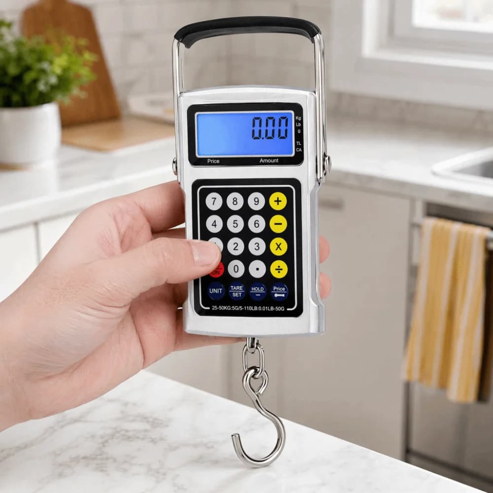 ABS Electronic Fish Hook Scale 7 in 1 Function Silver Digital Hanging Scale Multifunctional Portable Luggage Weighing Scale