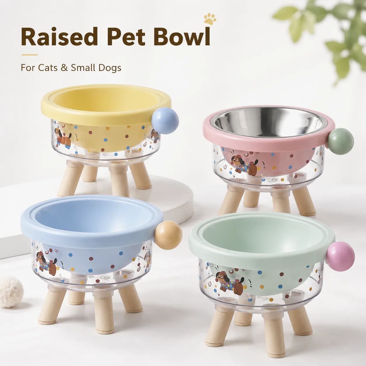 Cute Raised Cat Bowl Stainless Steel Pet Food Water Bowl Elevated Feeding Dish for Cats Small Dogs Cartoon Design Anti Slip Pet