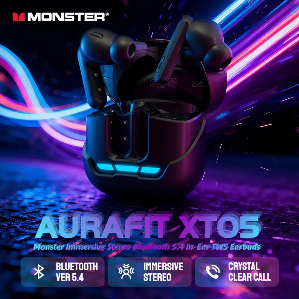 Monster XT05 Auricolari Bluetooth 5.4 wireless In Ear TWS Auricolari wireless Cuffie Bluetooth sportive per iPhone Samsung Xiaomi