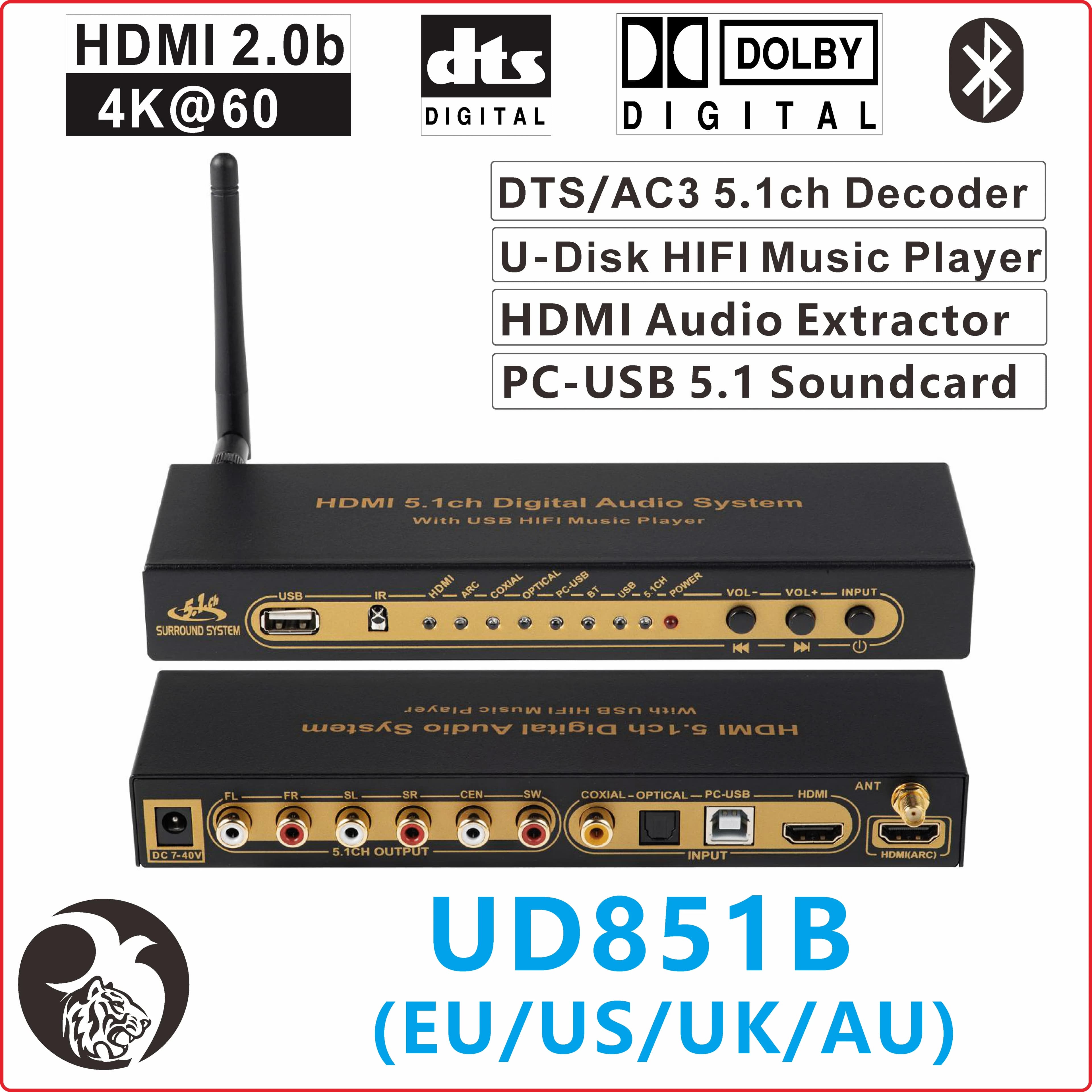 Decoder Audio DTS AC3 5.1 Compatible HDMI Converter, 4K ARC SPDIF Coaxial Optical, USB Audio Card for PC, USB Reader