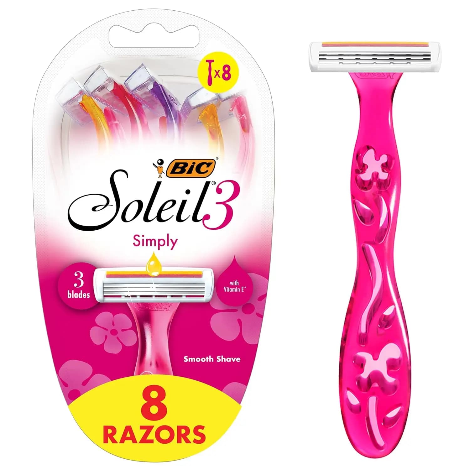 Soleil 3 Simply Women's Disposable 3-Blade Razors, Aloe Vera Moisture Strip, College Dorm Room Essential, Shower Caddy and Toile