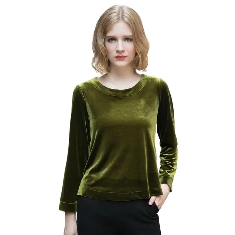 Fashionable Women's Velvet Shirt, New Long Sleeved Velvet Shirt with O Spring Autumn, Black Velvet Blue