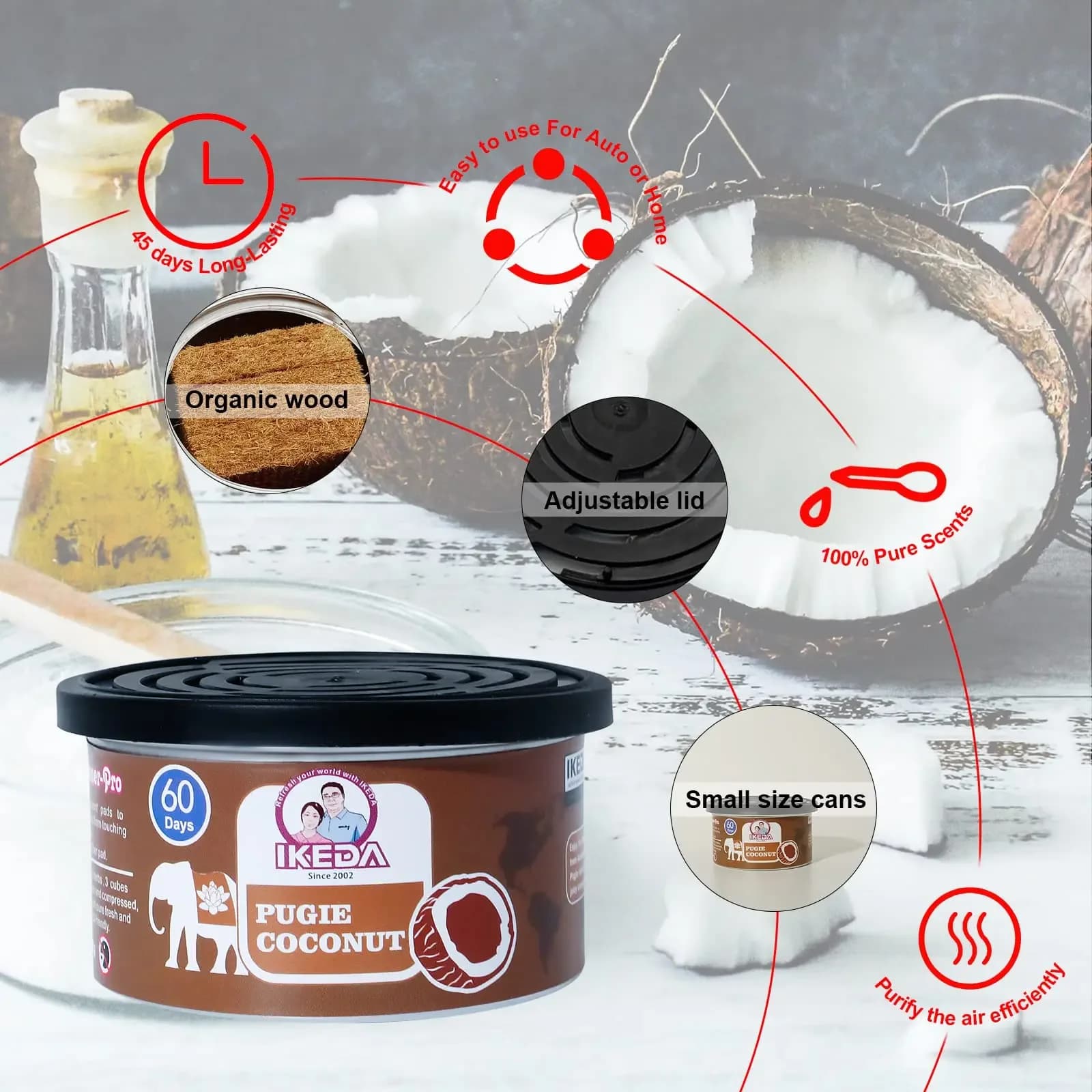 Car Deodorant: Coconut Perfume | Car Perfume | Deodorant Must-have | Long-Term Perfume | Perfume | For Home Cabinets