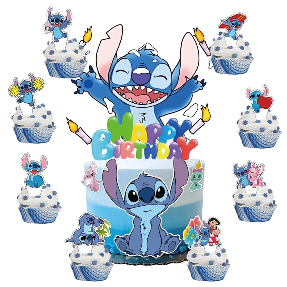 Disney Stitch Party Supplies Stitch Cake Topper Cupcake Toppers for Kids Happy Birthday Cake Decoration Baby Shower Party Gifts