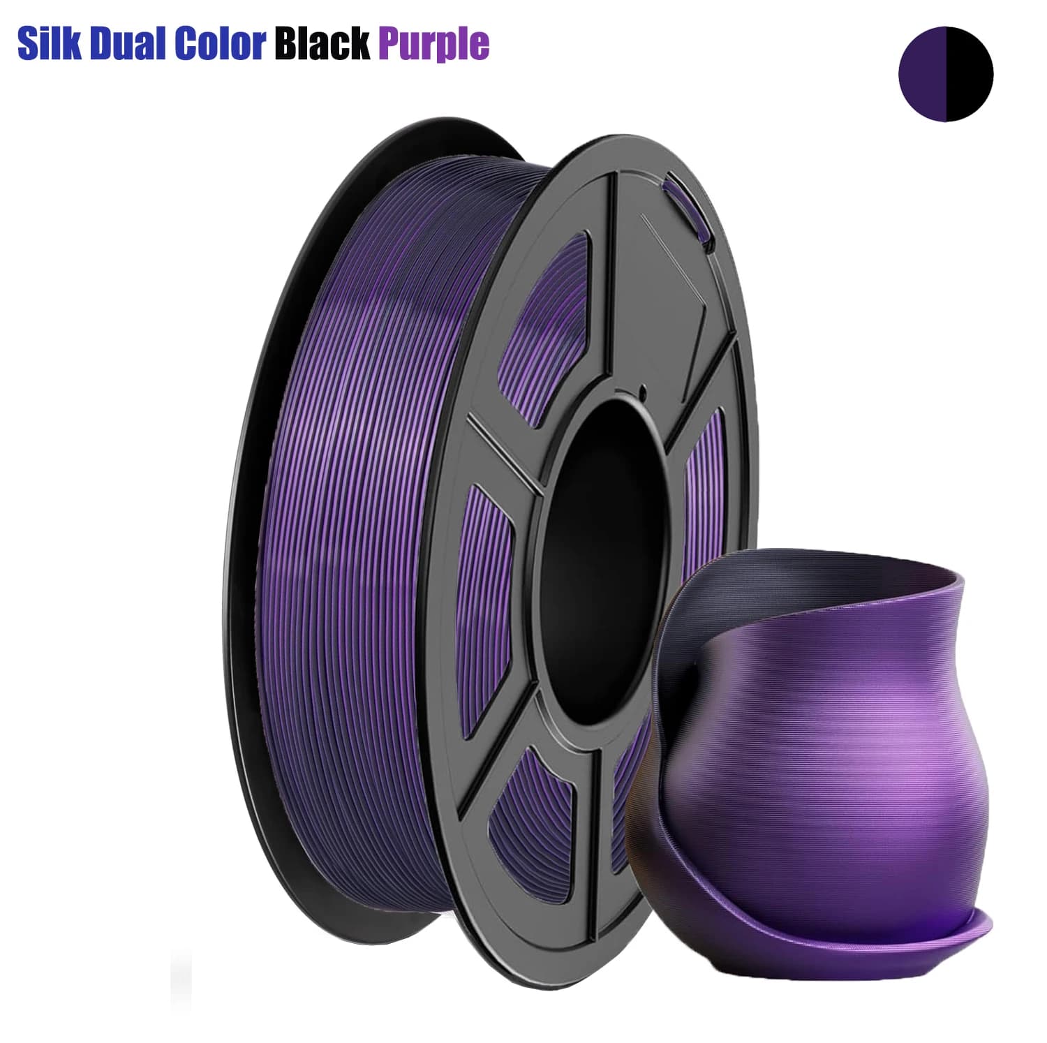 3D Printer Filament PLA of silk 1,75 mm 200 g/250 g/500 g/1 kg, silk double color purple black PLA, dimensional accuracy +/- 0.02 mm