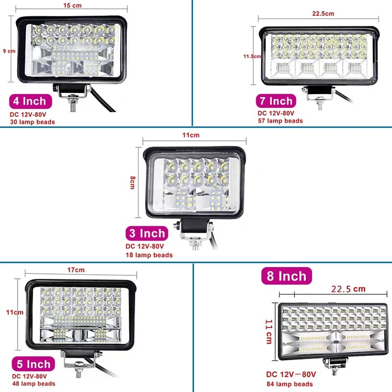Automotive LED Ampio campo visivo Luce forte 12V 24V Bianco Giallo Luce Escavatore Mietitrice Veicolo elettrico Camion Faretto