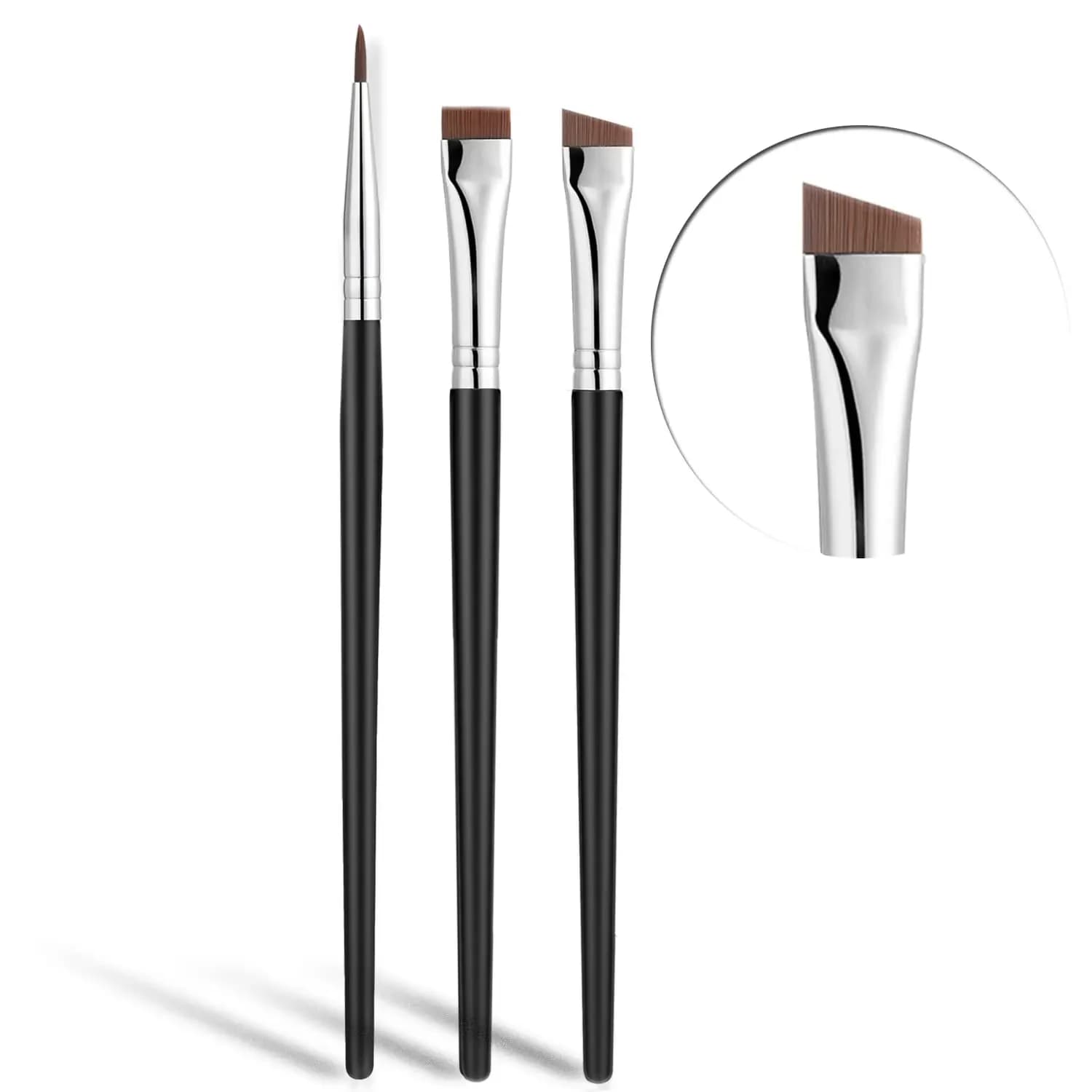 Set di pennelli per eyeliner di precisione, strumenti per il trucco con setole sintetiche a punta fine (3 pezzi)