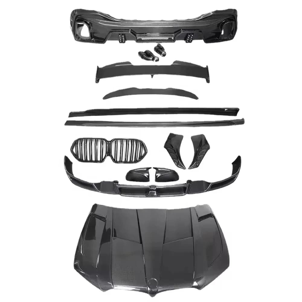 Kit carrozzeria completo in vera fibra di carbonio stile LD Dream Garage per G06 X6 X6M: Labbro anteriore, diffusore posteriore, terminali di scarico, spoiler, minigonne laterali
