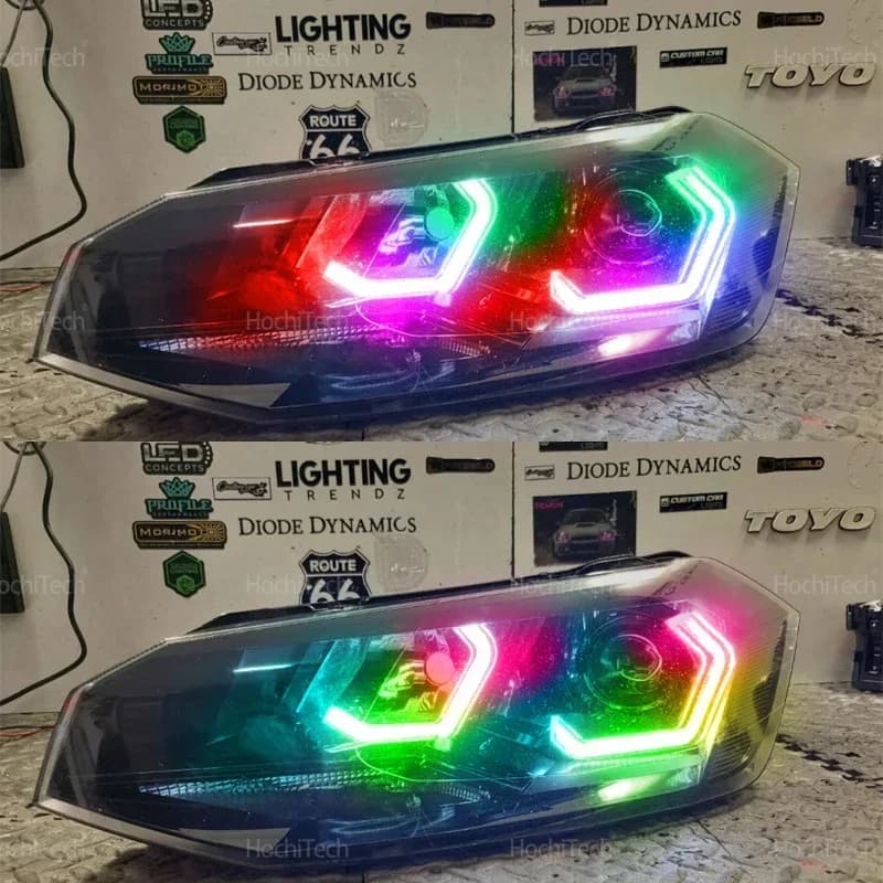 Anelli luminosi colorati RGB dinamici DRL LED Angel Eyes Kit per Volkswagen VW Polo 5 6R 6C CrossPolo Vento Gol Voyage Saveiro Cross