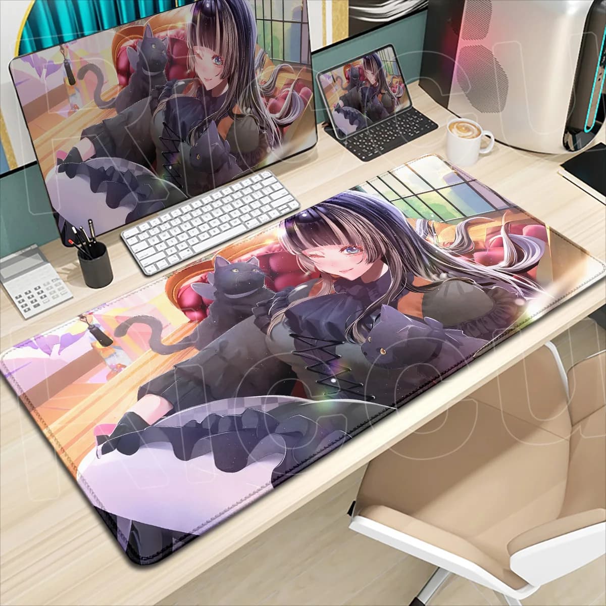 Tappetino da scrivania HD antiscivolo con bordo bloccabile per studenti, accessori da gaming, tappetino per mouse in gomma Raden di Juufuutei, popolare tra gli idol virtuali