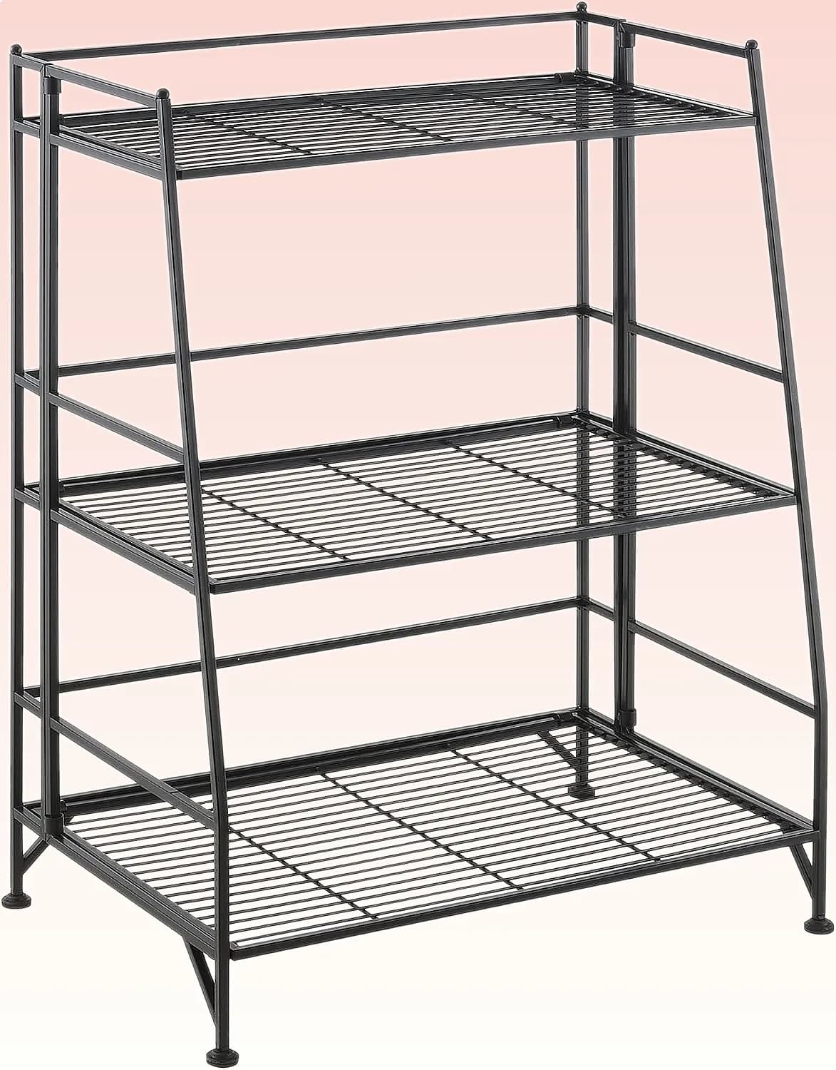 Convenience Concepts 3-Tier Ladder Folding Metal Storage Shelves Organizer Stand for Living Room, Office, Black