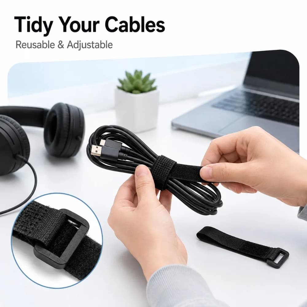 Adjustable Nylon Cable Ties 10/50pcs Reusable Hook and Loop Cord Straps for Securing Wires Home Office Organizer