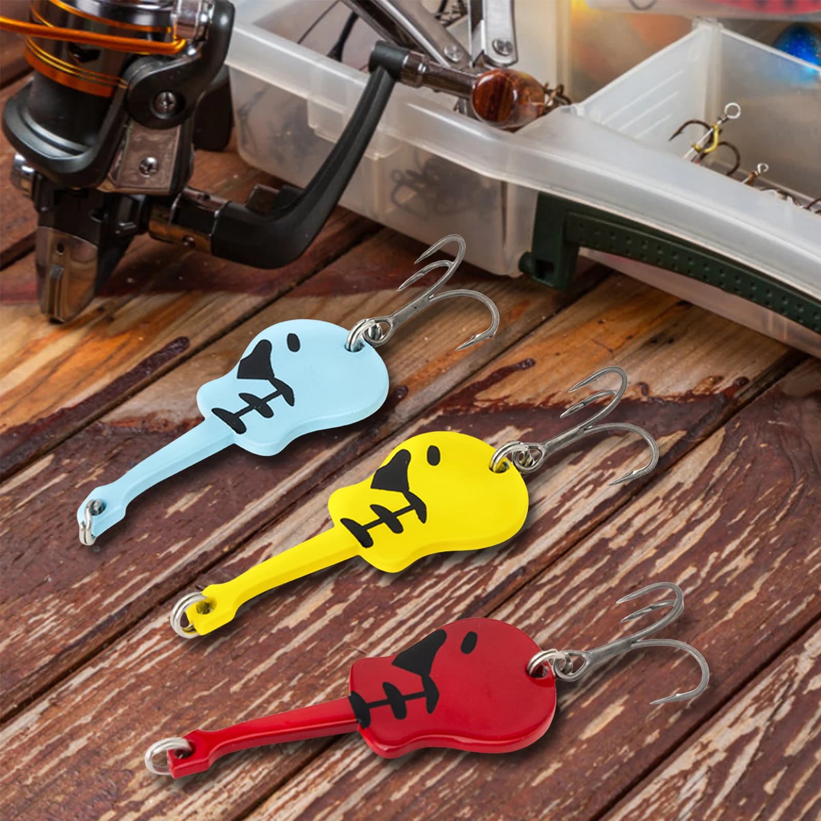 Set of 5 Metal Knit Shaped Skulls with Tool Box, Artificial Trout baits