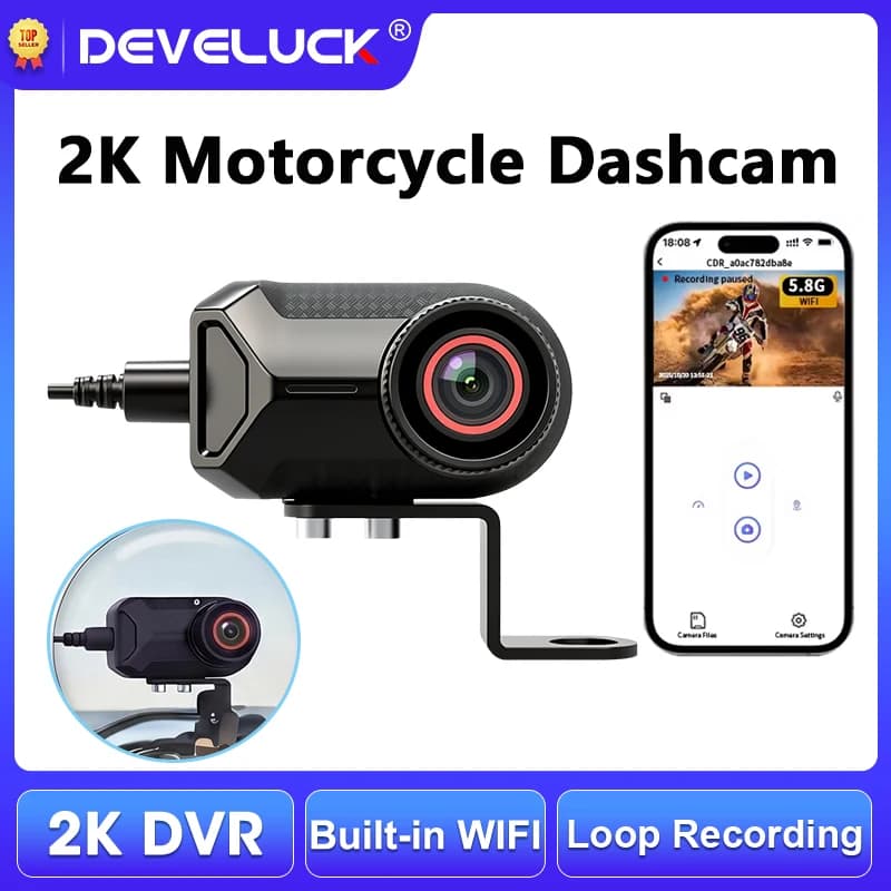 Motorcycle Dash Cam 2K QUAD HD 5.8G WiFi Waterproof Loop Recording Plug and Record Smartphone Live View Motorbike DVR