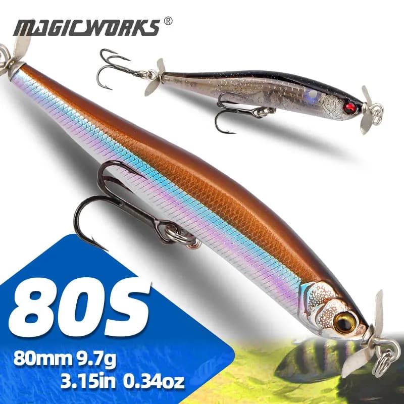 Magic Works Esche Artificiali Affondanti a Forma di Matita per Spinning, 80mm 9.7g, Wobbler per Luccio, Spinnerbait, Bass, Esche Artificiali con Elica