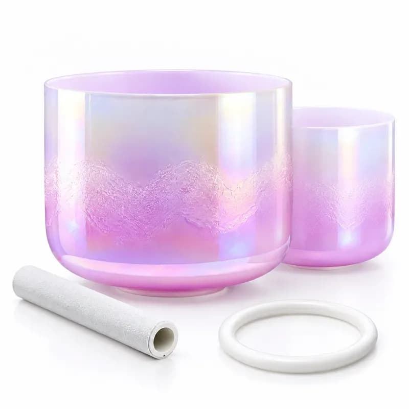 STAR LIN KUP 6 Inch Neon Purple Clear Quartz Crystal Singing Bowl Cosmic Light for Meditation Sound Healing with Mallet