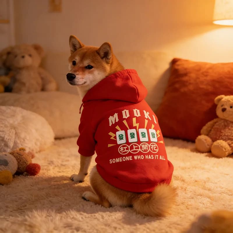 Abbigliamento per animali domestici Big Red con cappuccio in peluche e design floreale per cani e gatti - Outfit caldo ed elegante per animali domestici