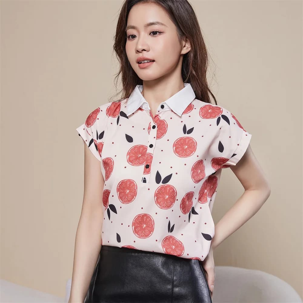 Camicette stile primavera estate donna camicia donna Casual manica corta colletto rovesciato stampato Casual top larghi