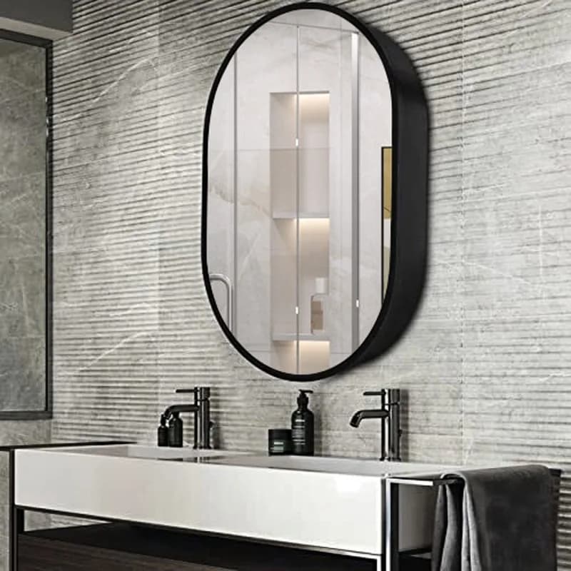 Oval smart LED bathroom mirror cabinet wall hanging with light strip defogging bathroom dressing mirror storage