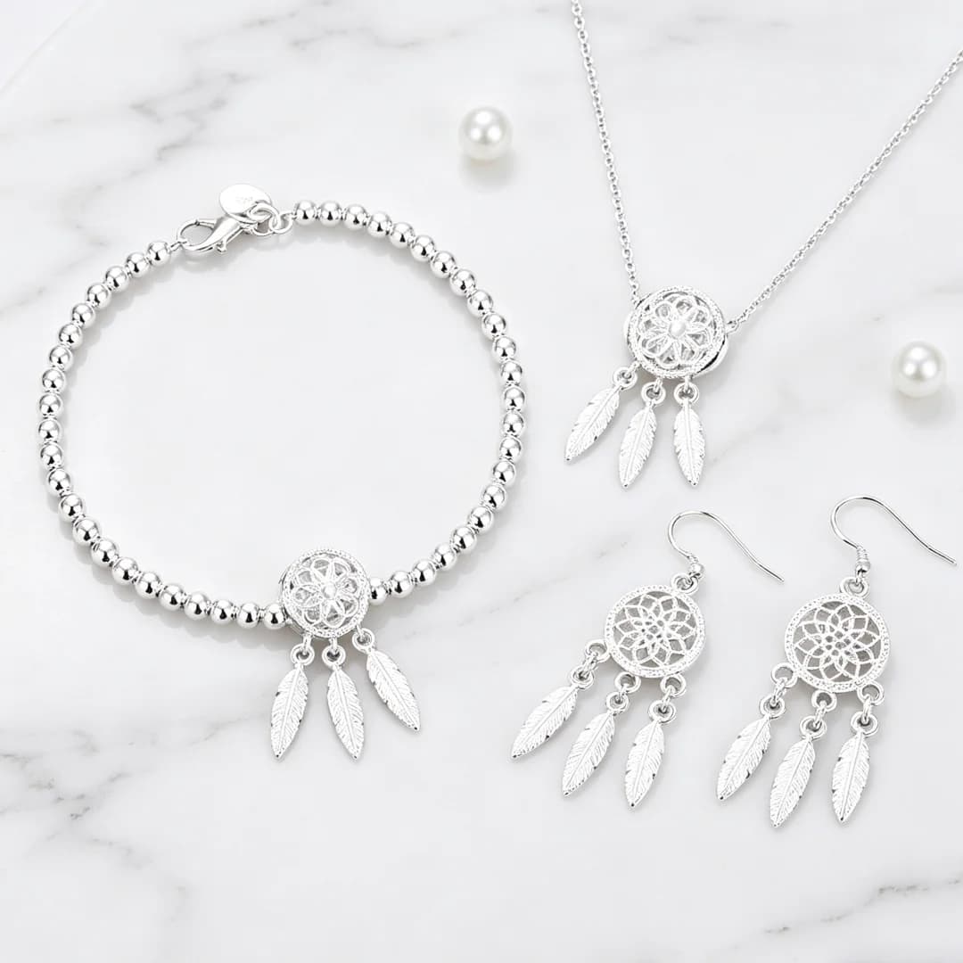 Luxury Brand Versatile Jewelry Set Fashion Gifts 925 Sterling Silver custom Dream catcher Necklaces Earrings Bracelets for Woman