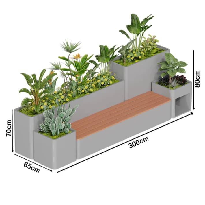 Fioriera Rettangolare da Esterno in Acciaio Inossidabile, Vaso per Fiori in Ferro Battuto, Combinazione per Piantumazione da Giardino, Laghetto per Cortile