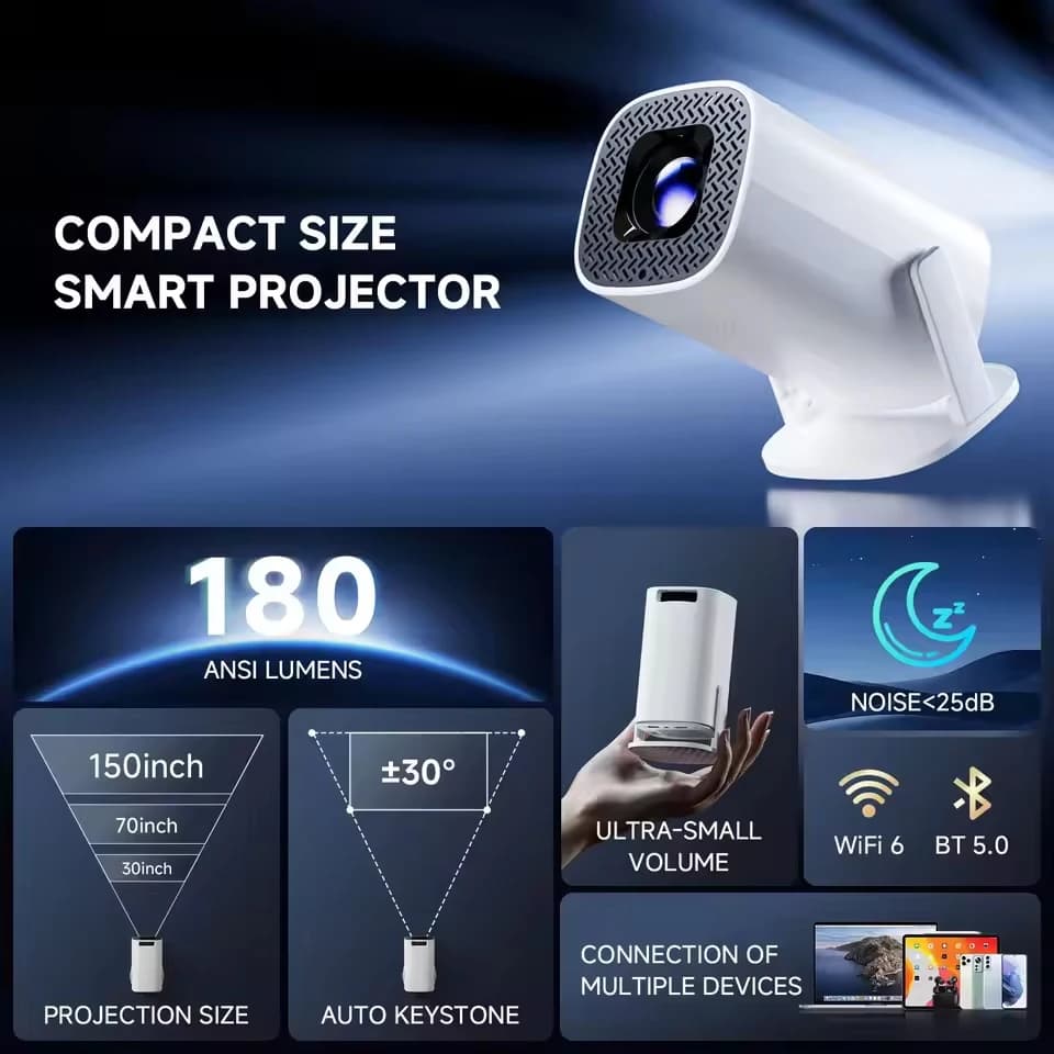 Proiettore Portatile P30PRO Mini con Sistema Linux, WiFi6, BT 5.3, Supporto 4K 1280*720P, Cinema Domestico Intelligente, Proiettore Portatile per Esterni 2026
