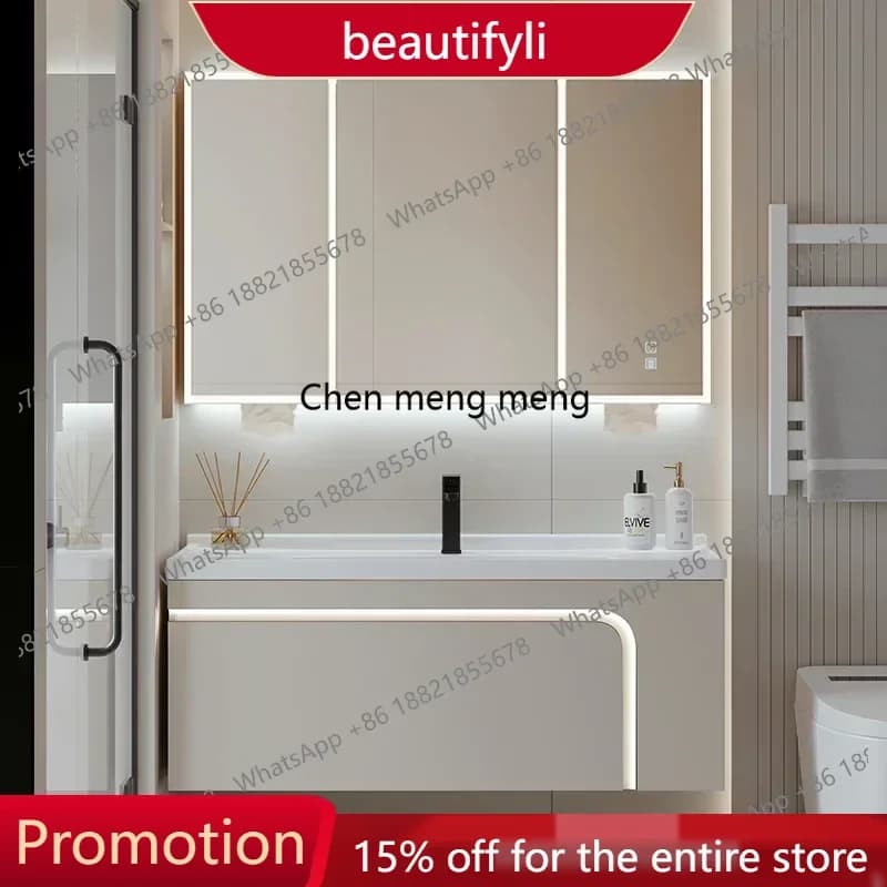 Mobile Bagno Intelligente X188 con Specchio Integrato, Combinazione in Ceramica, Lavabo, Arredo Hotel