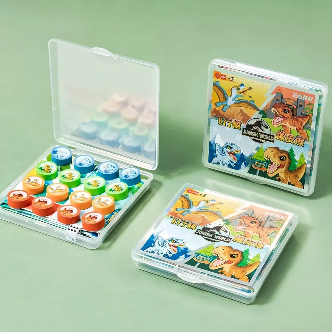 Creative Eraser Jurassic World Flying Chess Game Set 2-in-1 Children's Educational Game Portable Boxed Stationery Prize Gift for Primary School Students