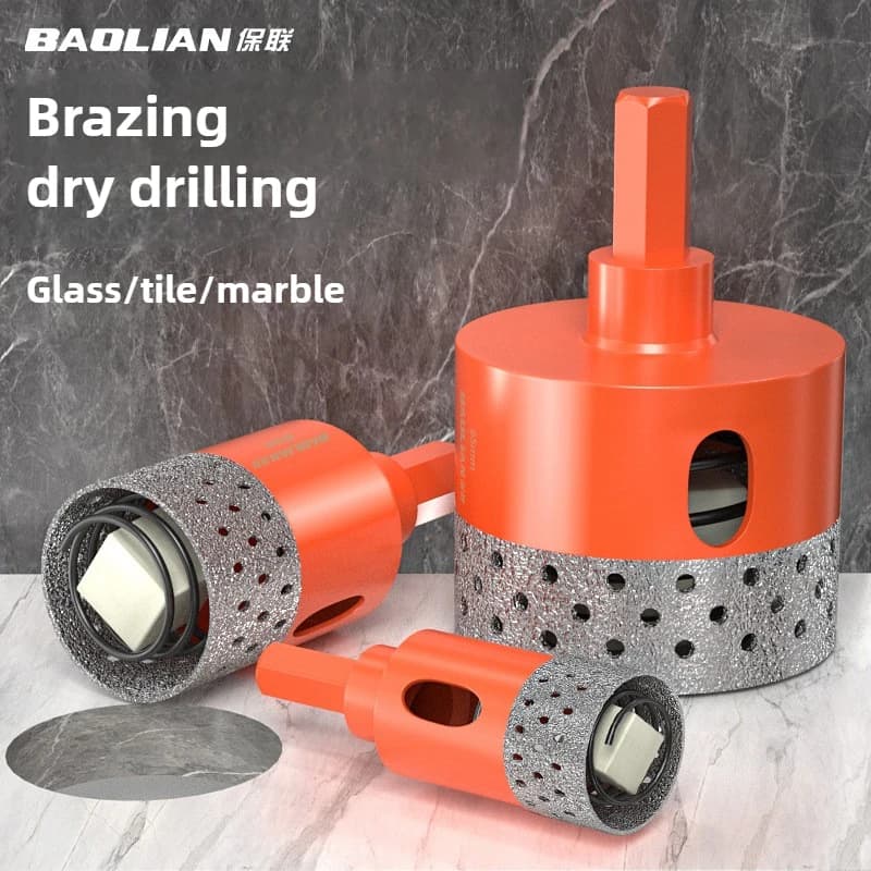 BAOLIAN Scarico automatico dei materiali di scarto Sega a tazza Punta da trapano diamantata per piastrelle in ceramica a secco brasata con codolo esagonale