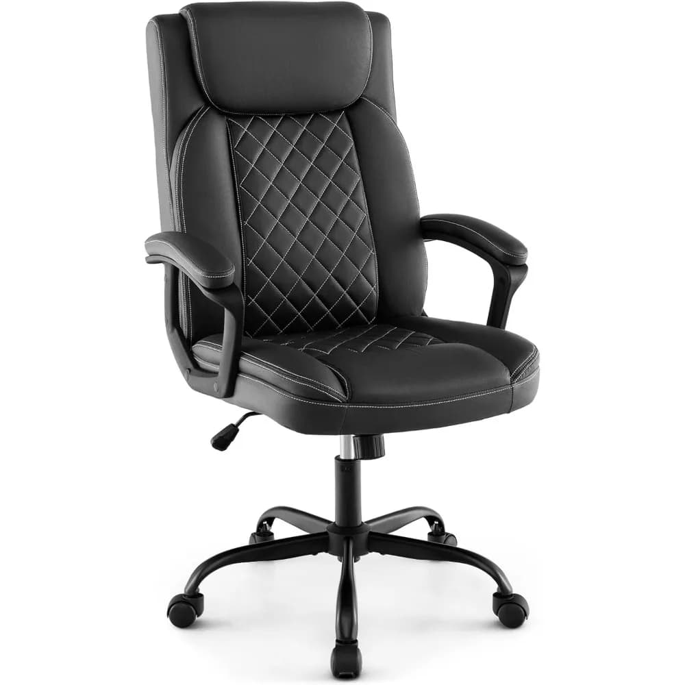Sedia da ufficio direzionale Giantex, sedia da scrivania in pelle con cuscino spesso per poggiatesta e braccioli imbottiti, sedia ergonomica per ufficio domestico