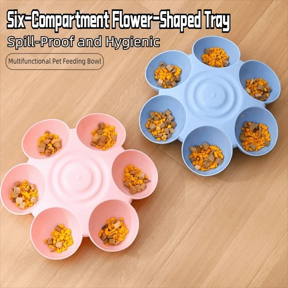 New Petal Cat Dog Food Water Bowl Six-grid Plastic Cat Feeding Bowl Pet Feeder Bowl Pet