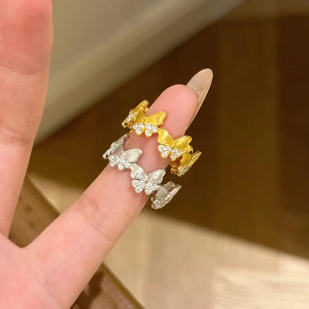 925 sterling silver, light luxury high-end new Chinese-style retro gilded diamond-studded fairy-like butterfly ring