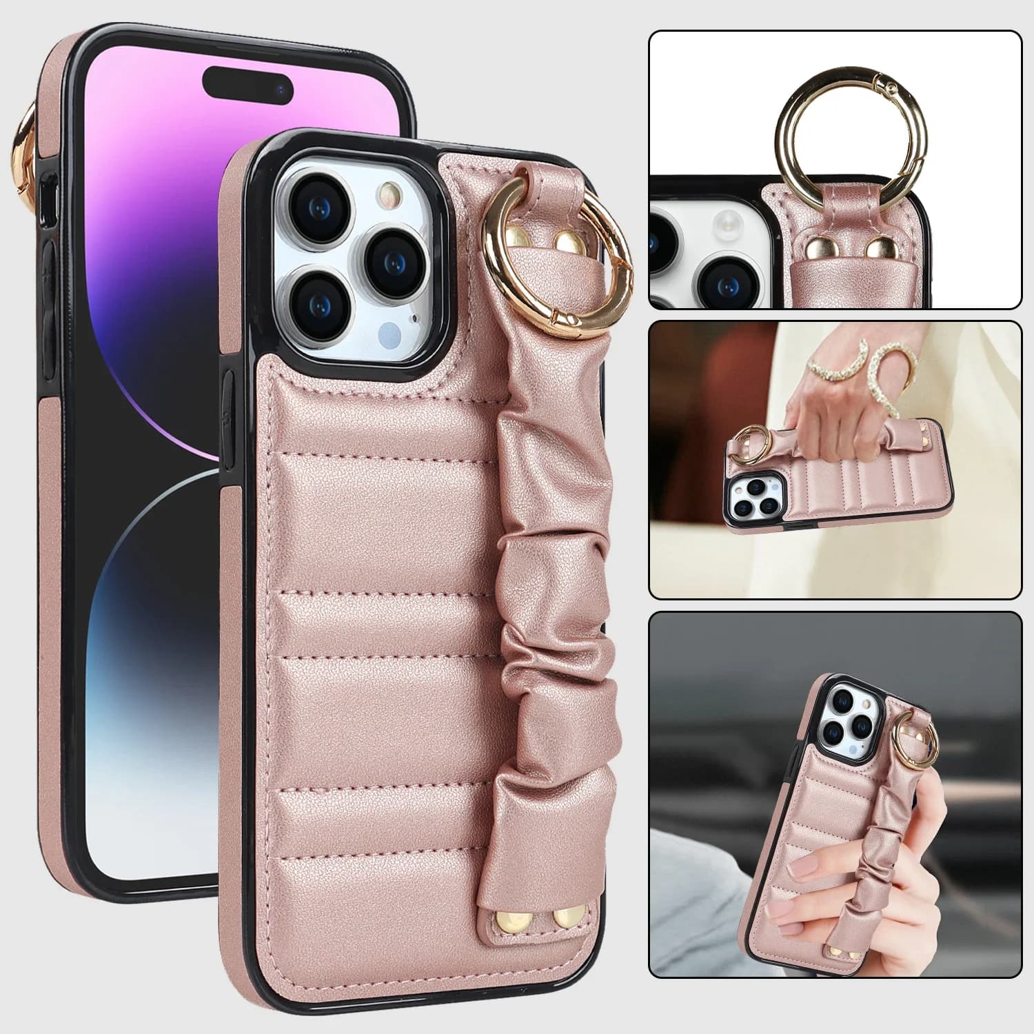 Custodia in pelle di lusso per iPhone 14 Plus Pro Max 13 12 Mini con cinturino da polso pieghettato Custodia protettiva antiurto