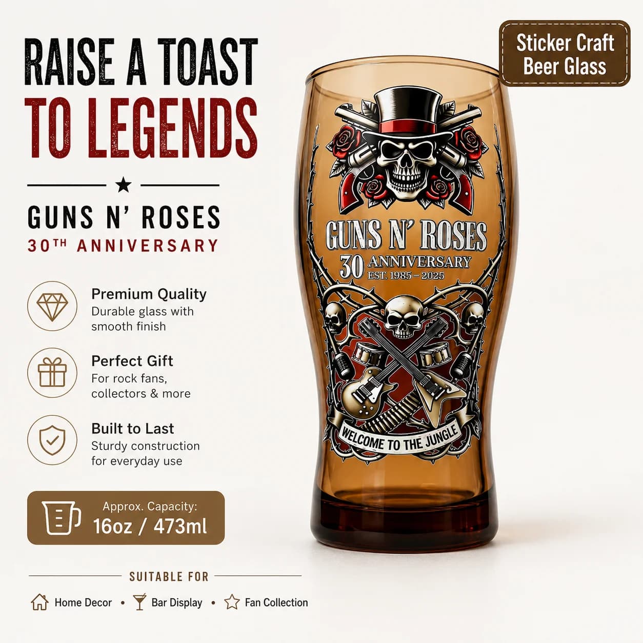 Guns N 'Roses Memorial Beer Mug, Rock Peripheral Vintage Glass
